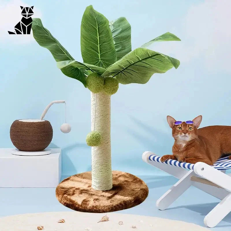 Arbre à chat - Cat Tree Design Feline Elegance™ : Chat sur une chaise de plage par Palm Tree