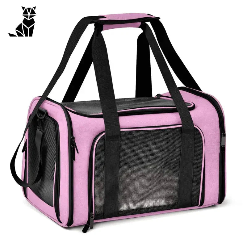 Sac de transport pour animaux de compagnie rose avec logo noir et blanc pour le sac de transport pour chiens facile à transporter